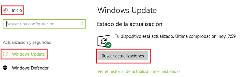 Buscar actualizaciones importantes Windows 10
