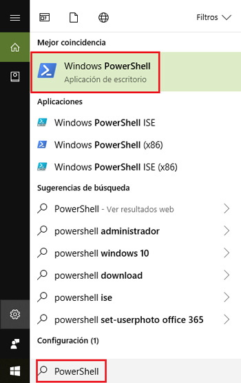 Buscar y entrar en Windows PowerShell