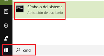 CMD Entrar Simbolo del sistema Windows 10