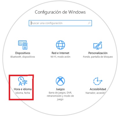 COnfiguración hore e idioma