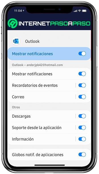 Cambiar notificaciones de Outlook en Android