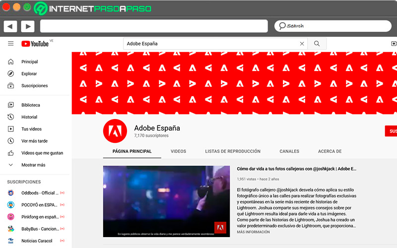 Canal de YouTube de Adobe Espana