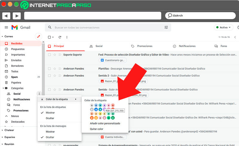 Colocar color a una etiqueta en Gmail