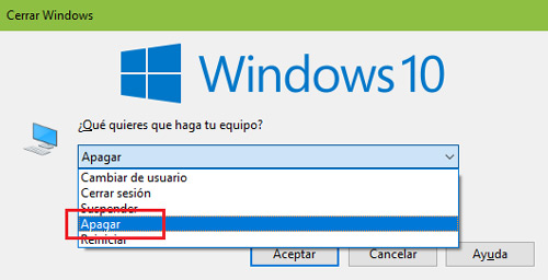 Combinacion Alt F4 para apagar Windows 10