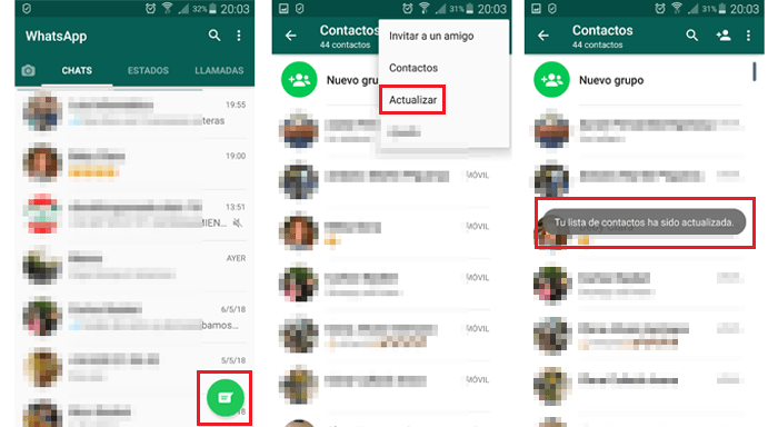Como actualizar los contactos de Whatsapp en Android