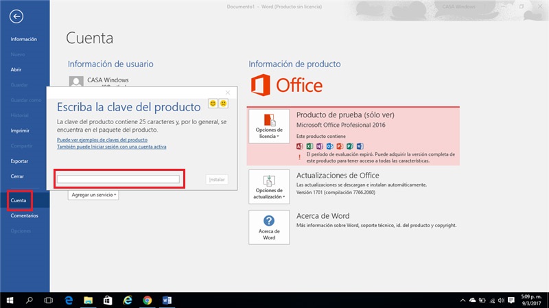 Como introducir claves del producto Office