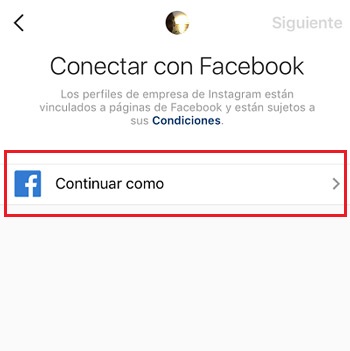 Conectar Instagram con Facebook
