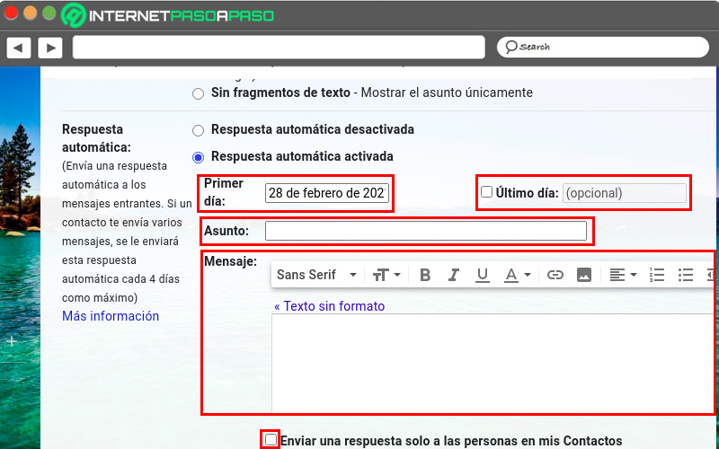 Configurar respuesta automatica Gmail