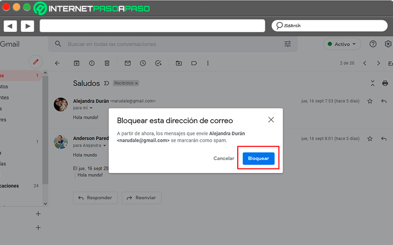 Confirmacin de bloqueo de remitentes en Gmail