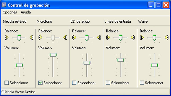 Controles de volumen de Windows