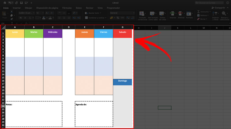 Crear una agenda manualmente en Excel