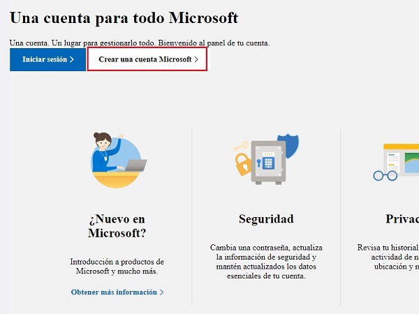Crear una cuenta Microsoft