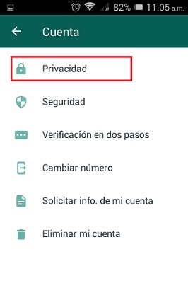 Configurar cuenta privacidad Whatsapp