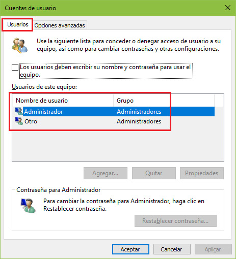 Cuentas de usuario de Windows 10
