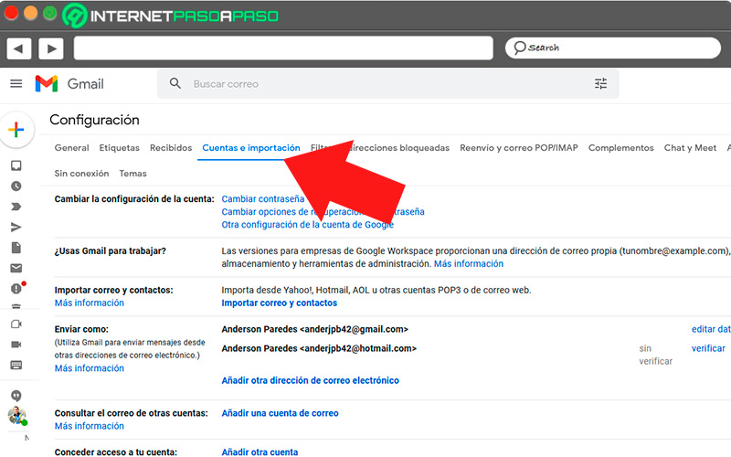 Cuentas e importacion en la web de Gmail