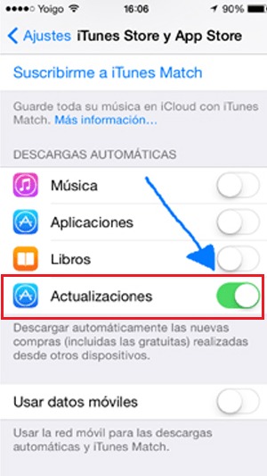 Desactivar actualizaciones automaticas telefonos iPhone de iOS