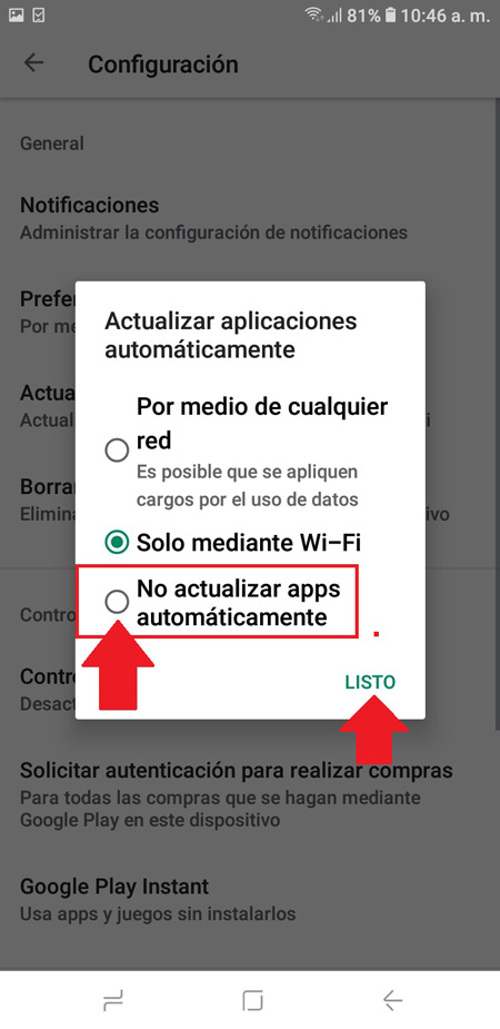 Desactivar actualizaciones automáticas de Google Play