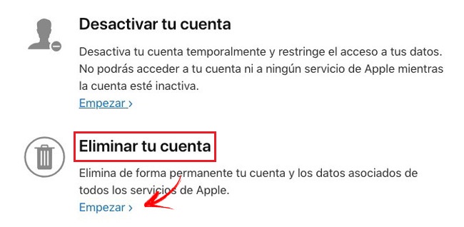 Desactivar o eliminar ID de Apple Empezar