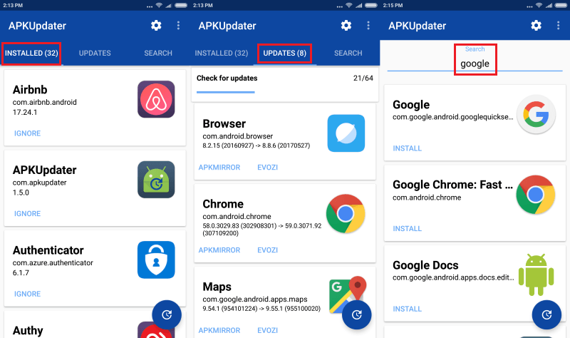 Descargar e instalar APKUpdater para actualizar apps