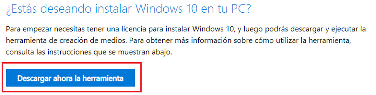 Descargar herramienta para instalar Windows 10
