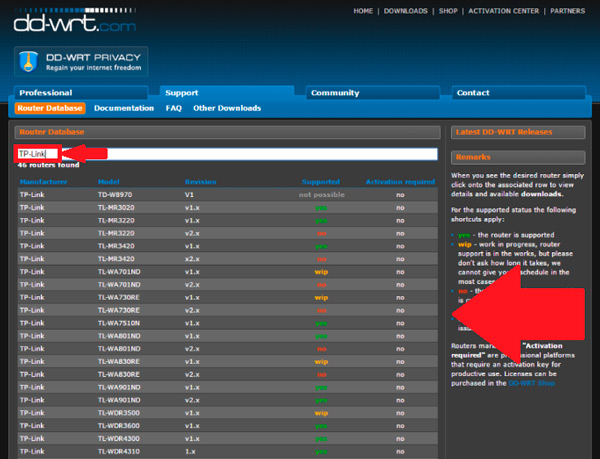 Download the correct version of DD-WRT