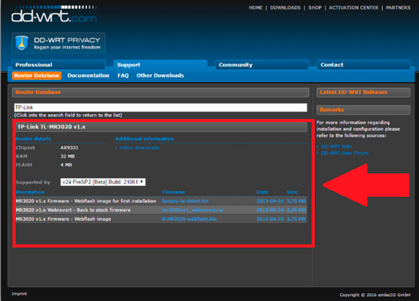 Descargar la versión correcta de DD-WRT