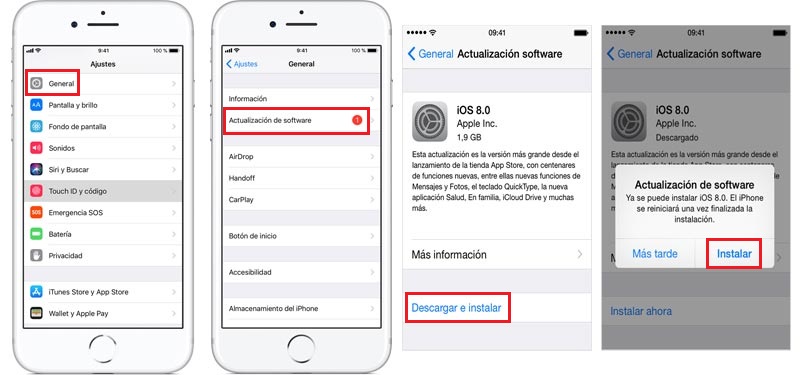 Descargar y actualizar sistema operativo iOS en telefono iPhone