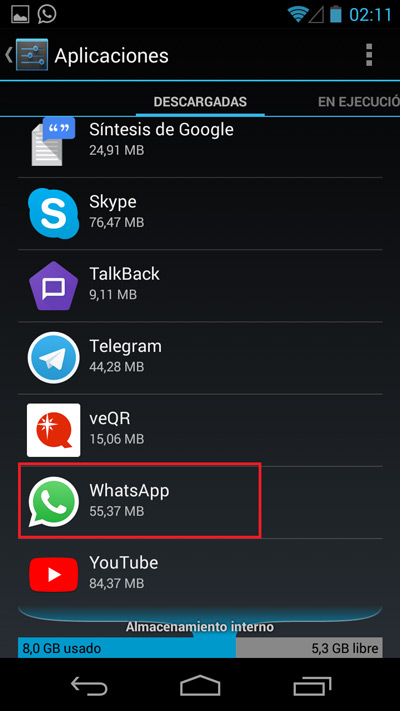 Desconectar y forzar detención de Whatsapp