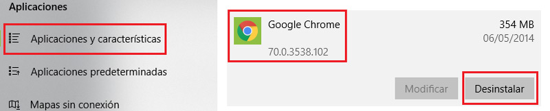 Desintalar Google Chrome de Windows 10