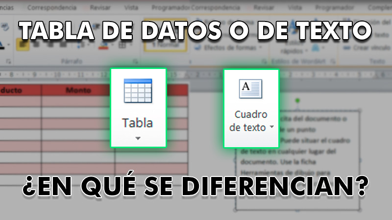 Diferencia entre una tabla de datos y una de texto