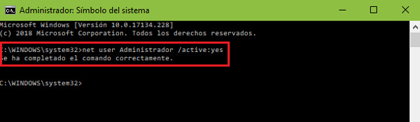Ejecutar net user Administrador /active:yes