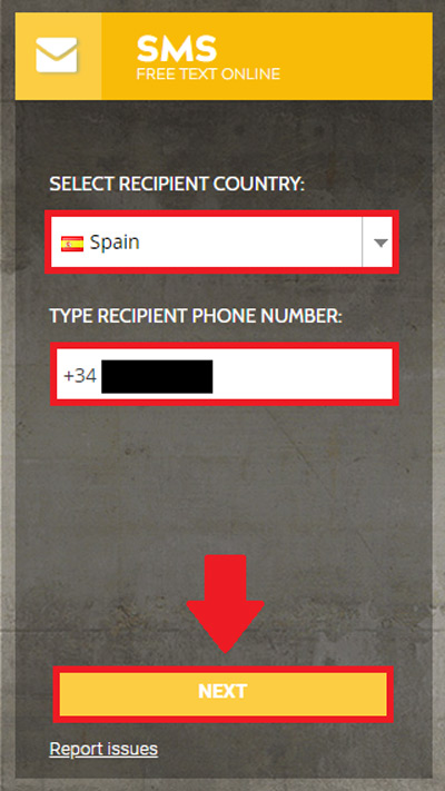 Choose the receiving country and provide the phone number