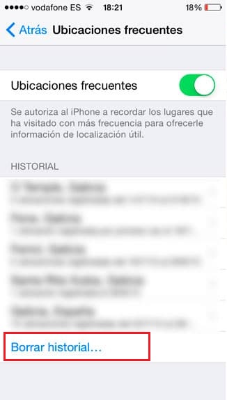 Eliminar historial de ubicaciones iOS
