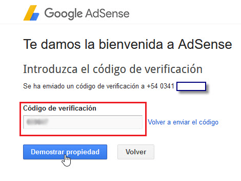 Email codigo verificacion cuenta de Adsense