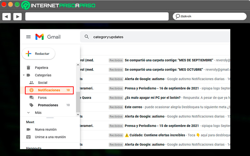 Entrar a Notificaciones y suscripciones en Gmail