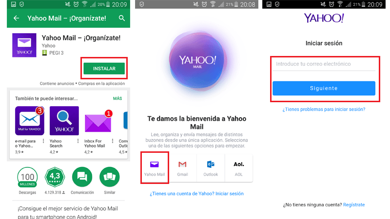Entrar e iniciar la sesion en Yahoo Mail desde Android