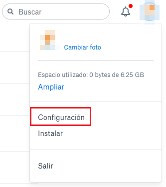 Entrar en configuracion cuenta Dropbox