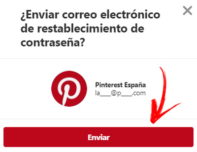 Enviar correo electronico reestablecer contraseña Pinterest