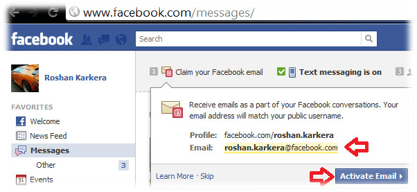 Send Facebook contact message via email