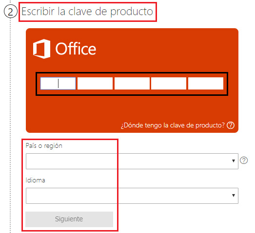 Escribir clave producto Microsoft Office