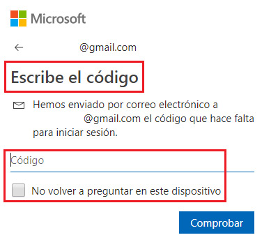 Escribir codigo verificacion cierre de cuentas Hotmail Outlook