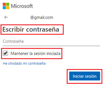 Escribir contraseña acceso cuenta Microsoft MSN