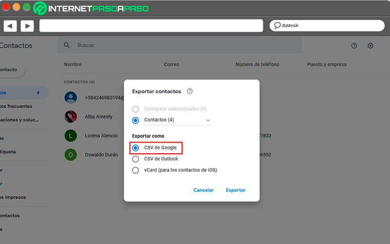 Export contacts to another Gmail account