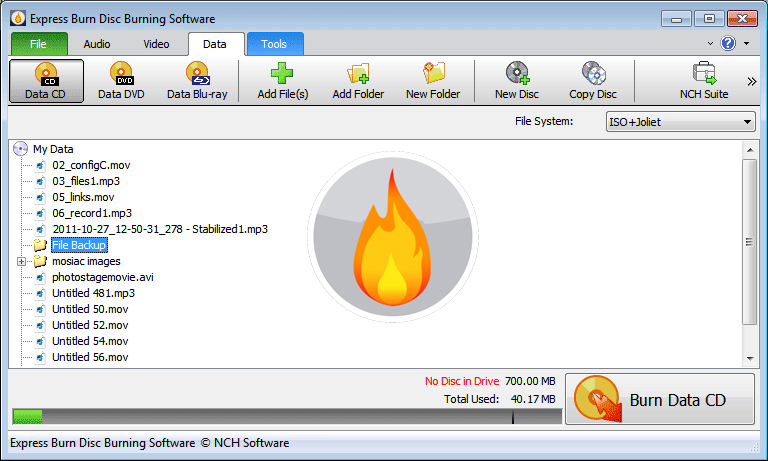 Express burn software to burn CDs