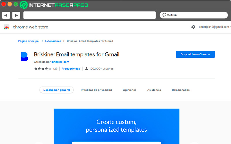Extension de Chrome Briskine para respuestas rapidas en Gmail