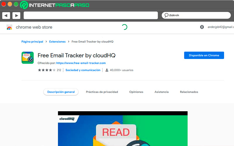 Extension en Chrome de Free Email Tracker