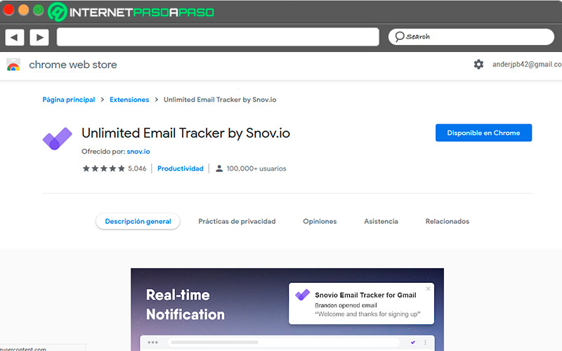 Extension en Chrome de Unlimited Email Tracker
