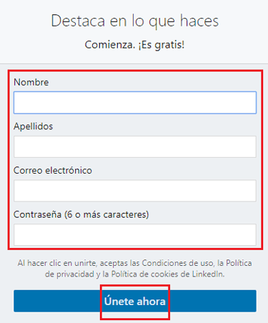 Linkedin profile registration form