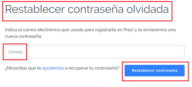 Prezi account password reset form