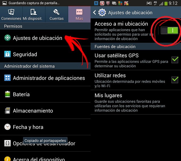 Habilitar Ajustes de ubicacion telefono Android